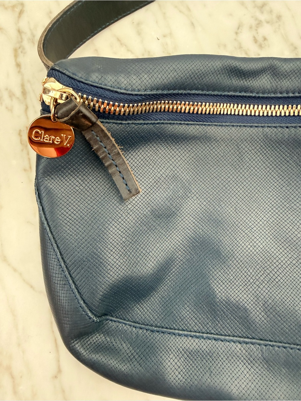 Ladies Navy Crossbody Bag with Gold Zip and Black Strap - Picture 8 of 9